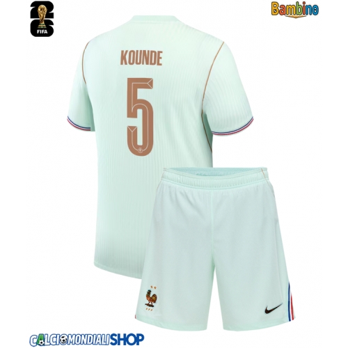 Maglie da calcio Francia Jules Kounde #5 Seconda Maglia Bambino Mondiali 2026  Manica Corta + Pantaloni corti)
